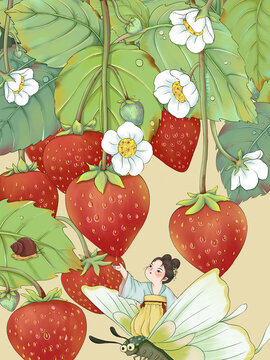 原创草莓手绘包装插画
