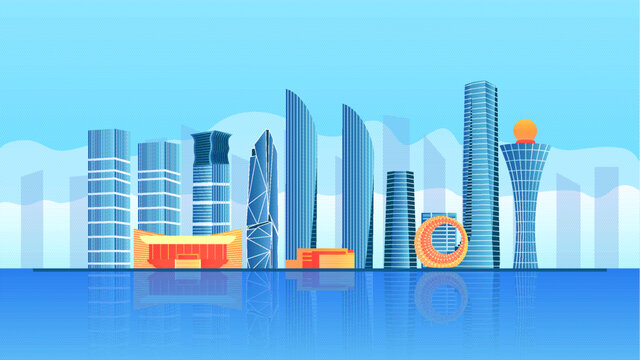 厦门蓝色商务风城市建筑插画