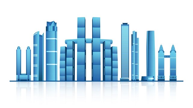 重庆蓝色商务风城市建筑插画
